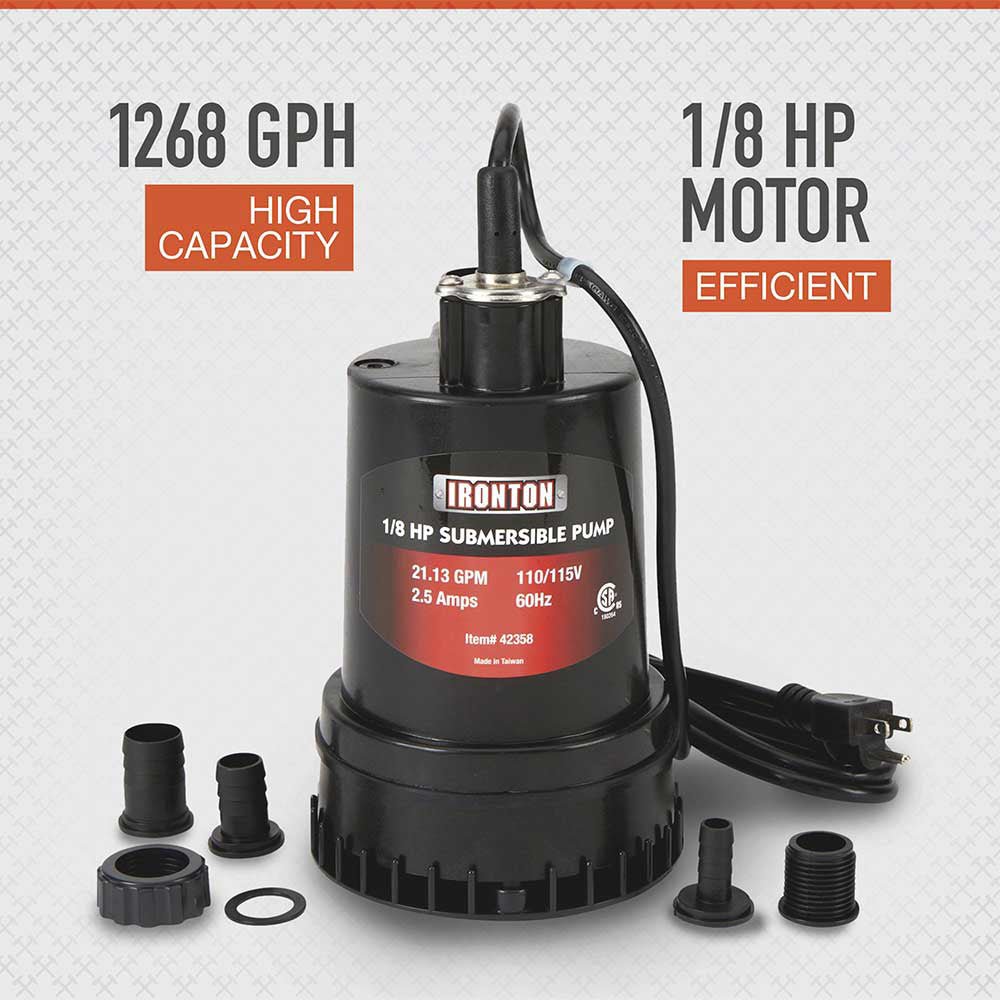 Ironton Submersible Pump | 1,268 Gpm | 1/8-HP | 1-In. Port - Ironton