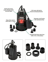 Ironton Submersible Pump W/ Float Switch Auto On/Off| 1,268 Gpm | 1/8-HP | 1-In. Port - Ironton