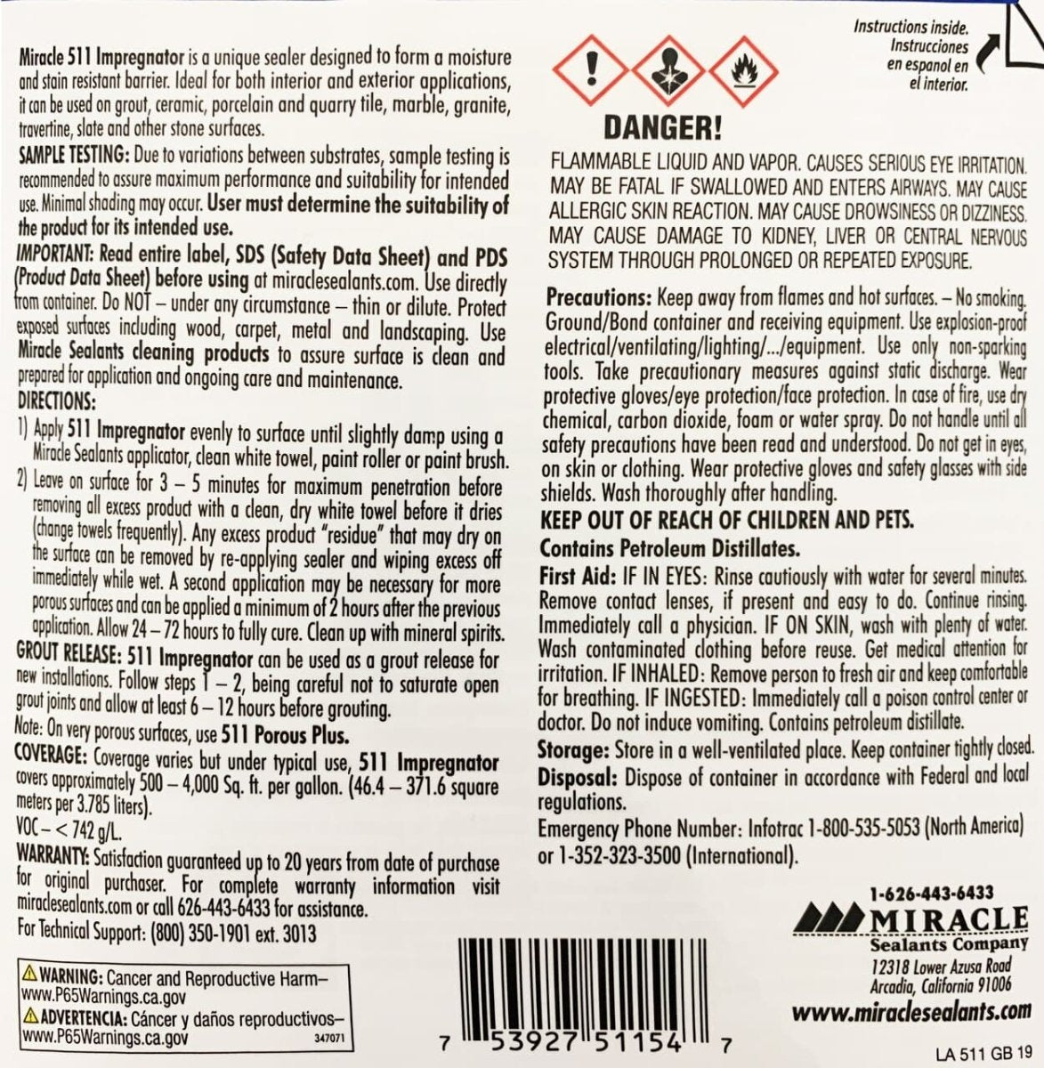 Miracle 511 Impregnator Sealer Miracle Sealants