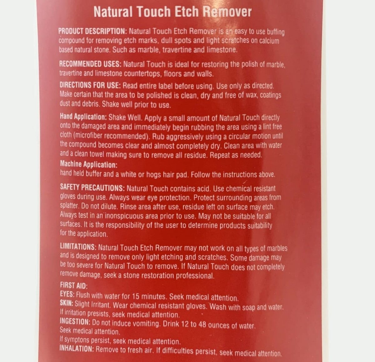 Natural Touch Etch Remover & Polishing Compound - Stone Pro