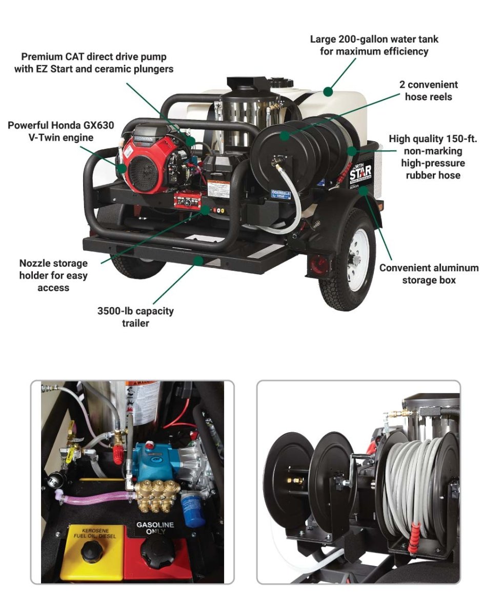 NorthStar Hot Pressure Washer | Trailer Mounted | 4,000 PSI | 4.0 GPM | Honda GX690 - NorthStar