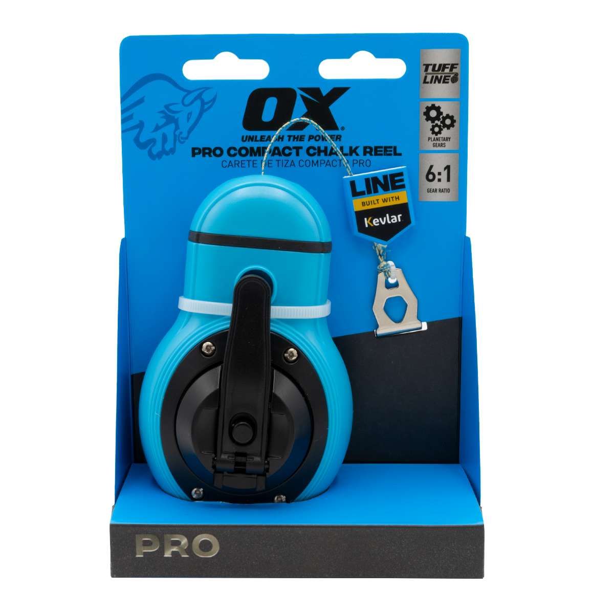OX Tools Pro Aluminum Body Chalk Reel 6x Gear with Kevlar Reinforced Line |  Strong Thick Bold Chalk Line | Chalk Line Tool | Chalk Box | KEVLAR line