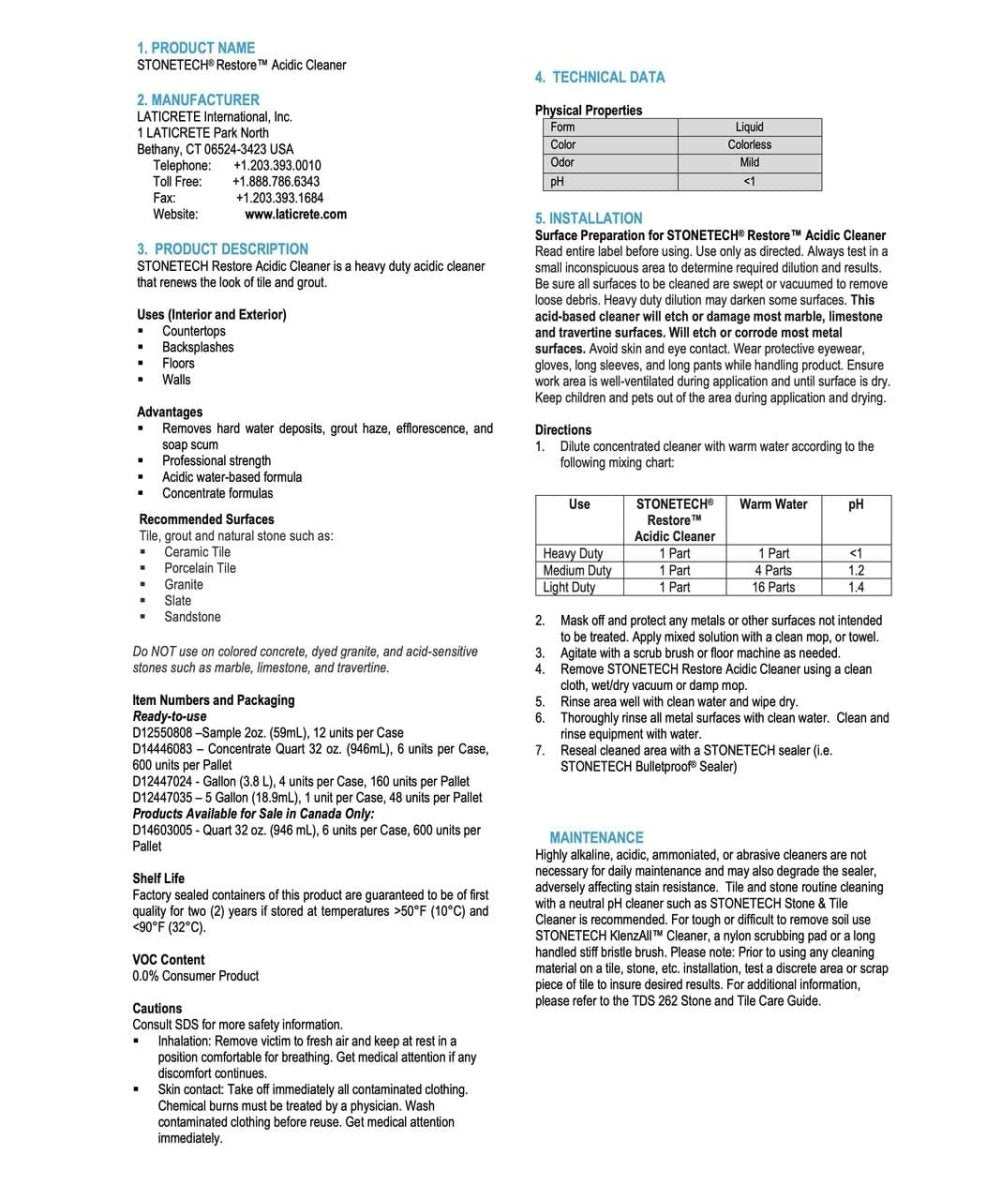 StoneTech Restore Acidic Cleaner - Laticrete