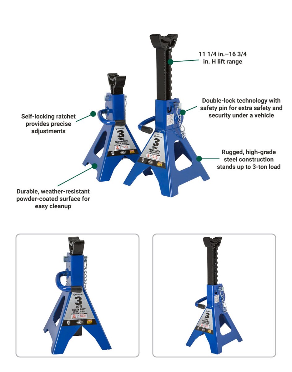 Strongway | Double Locking 3-Ton Jack Stands | 6000-Lb. Capacity | Pack of 2 - Strongway